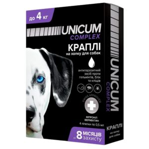 Капли unicum complex Рremium от гельминтов, блох и клещей для собак 0 4 кг (1пип)