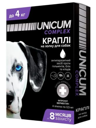 Капли unicum complex Рremium от гельминтов, блох и клещей для собак 0 4 кг (1пип)