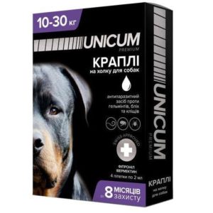 Капли unicum complex Рremium от гельминтов, блох и клещей для собак 10 30 кг (1пип)
