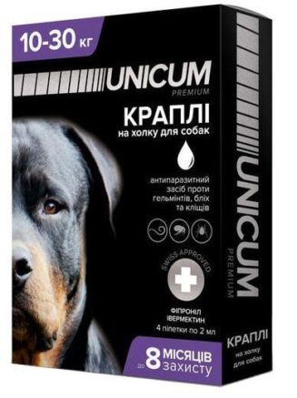 Капли unicum complex Рremium от гельминтов, блох и клещей для собак 10 30 кг (1пип)