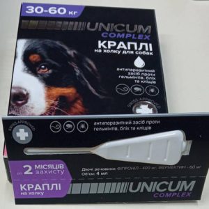 Капли unicum complex Рremium от гельминтов, блох и клещей для собак 30 60 кг (1пип)