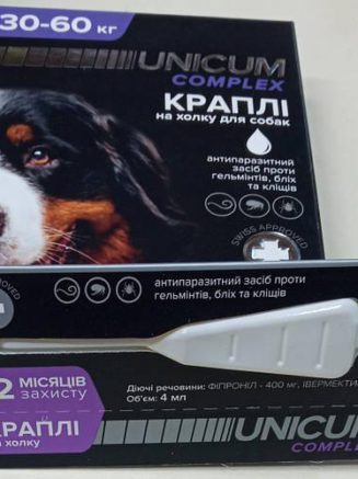 Капли unicum complex Рremium от гельминтов, блох и клещей для собак 30 60 кг (1пип)