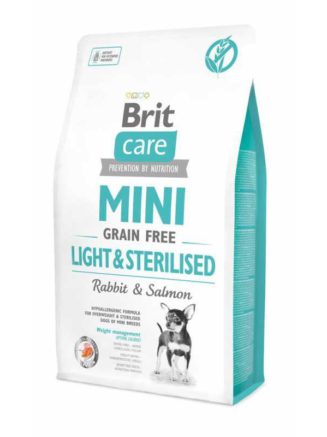 brit care mini gf light sterilised для стерилизованных собак с лососем и кроликом 7 кг