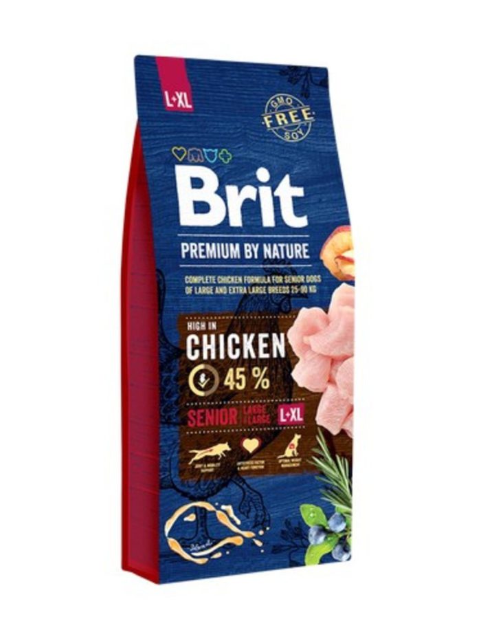 brit premium senior l+xl для собак с курицей 15 кг