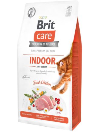 brit care cat grain free indoor anti stress для кошек с курицей 7 кг