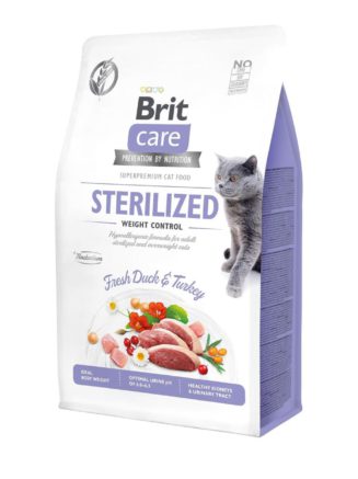 brit care gf sterilised weight control для стерилизованных кошек с уткой 7 кг