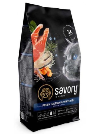 savory adult cat salmon & white fish для кошек с лососем 400 г