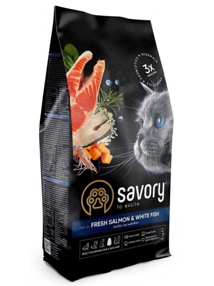 savory adult cat salmon & white fish для кошек с лососем 400 г