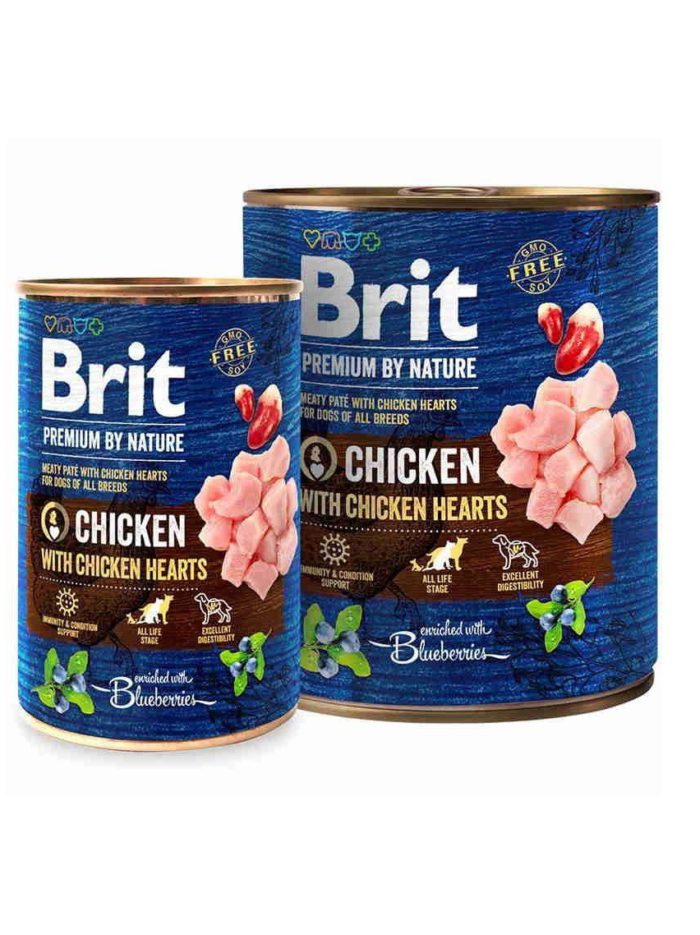 brit premium by nature chicken с куриными сердечками для собак 400 г