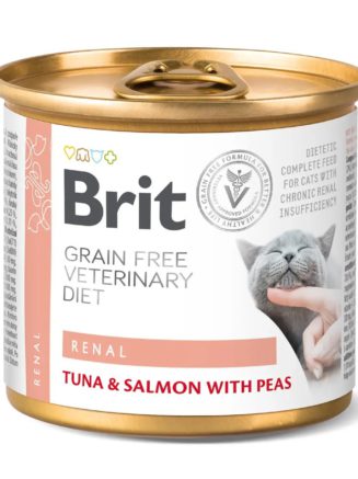 brit vd renal cat cans для кошек при почечной недостаточностью с тунцем, лососем и горохом 200 г