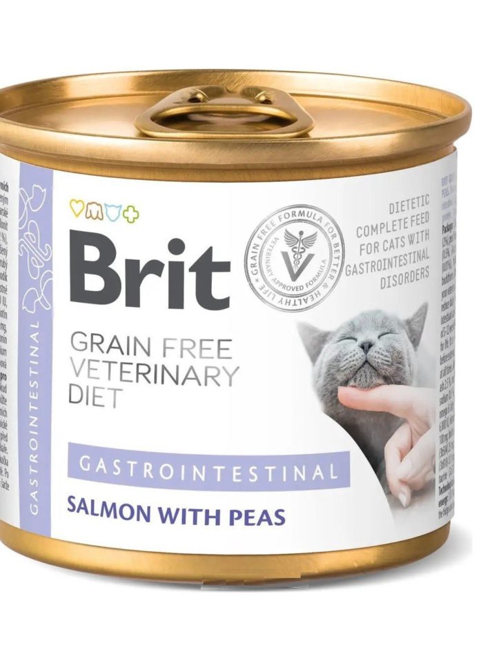brit vd gastrointestinal cat cans для кошек с лососем и горохом 200 г