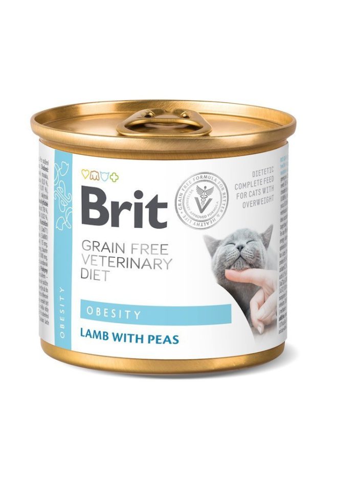 brit vd obesity cat cans для кошек с ягненком и горохом 200 г