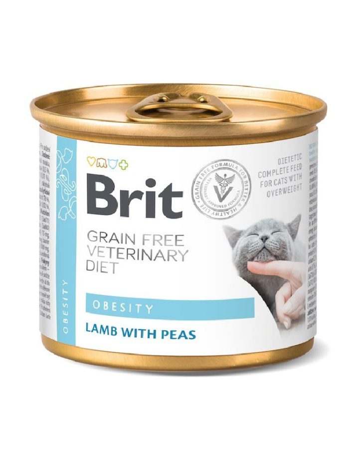 brit vd obesity cat cans для кошек с ягненком и горохом 200 г