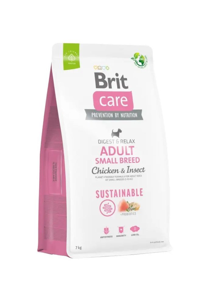 brit care sustainable adult small breed chicken and insect с курицей 7 кг