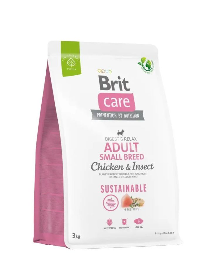 brit care sustainable adult small breed chicken and insect с курицей 3 кг