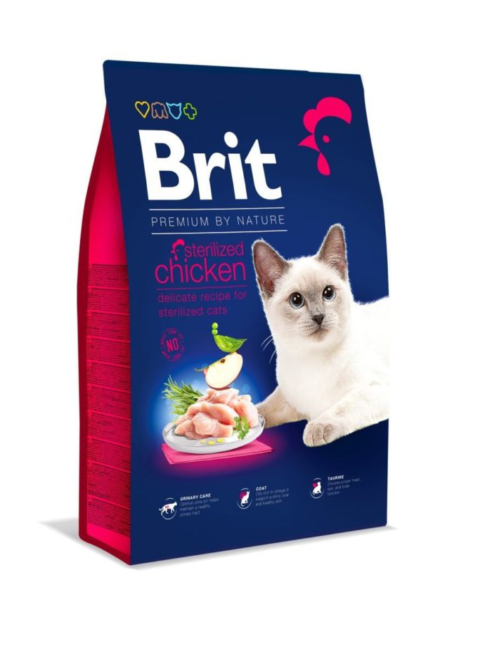 brit premium sterilised chicken для стерилизованных кошек с курицей 8 кг