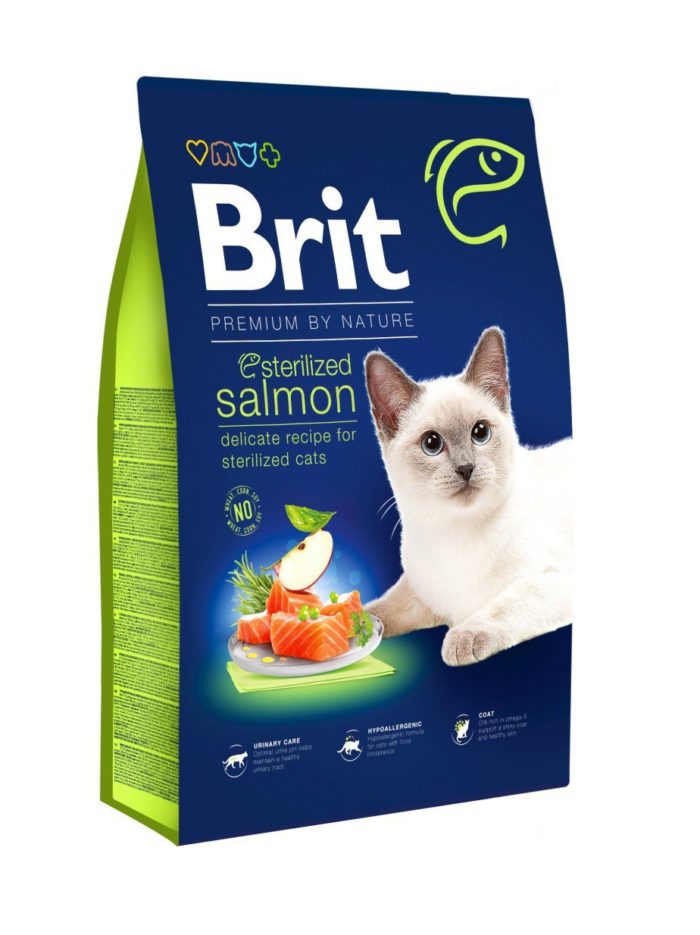 brit premium sterilised salmon для стерилизованных кошек с лососем 8 кг