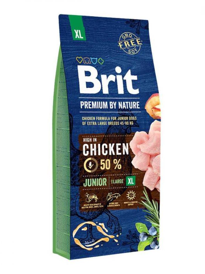 brit premium junior xl для щенков крупных и гигантских пород c курицей 15 кг
