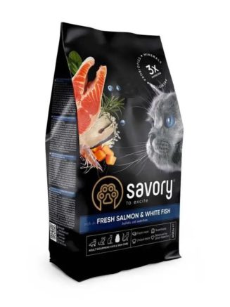 savory adult cat salmon & white fish для кошек с лососем 2 кг