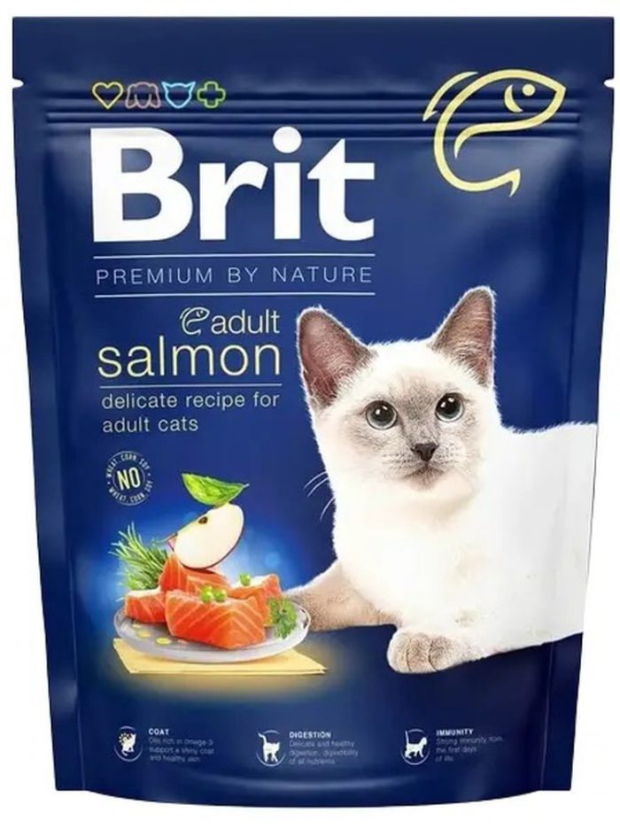 brit premium adult salmon для кошек с лососем 8 кг
