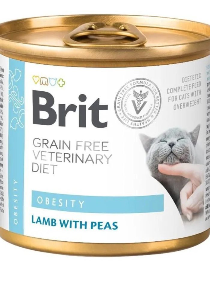 brit vd obesity cat cans для кошек с ягненком и горохом 200 г