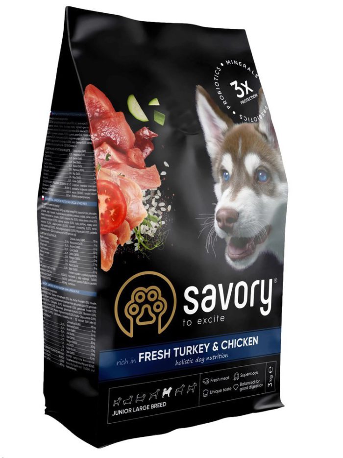 savory junior large turkey&chicken для щенков крупных пород с курицей 3 кг
