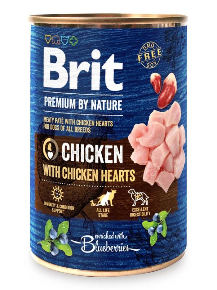 brit premium by nature chicken с куриными сердечками для собак 800 г