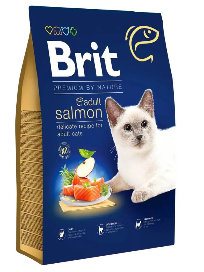 brit premium adult salmon для кошек с лососем 8 кг