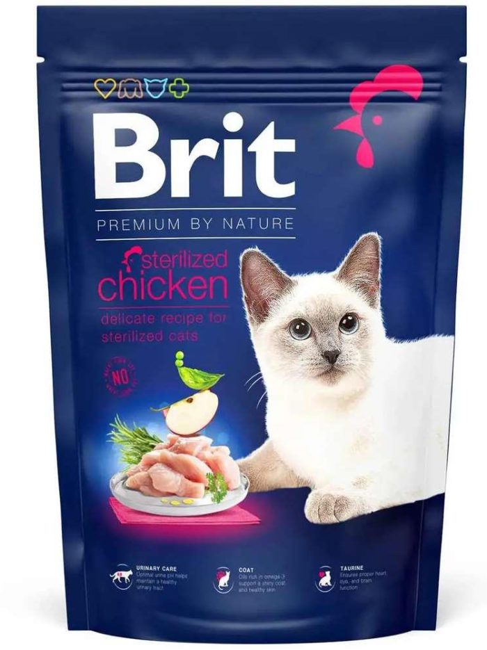brit premium sterilised chicken для стерилизованных кошек с курицей 800 г