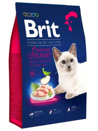 brit premium sterilised chicken для стерилизованных кошек с курицей 8 кг