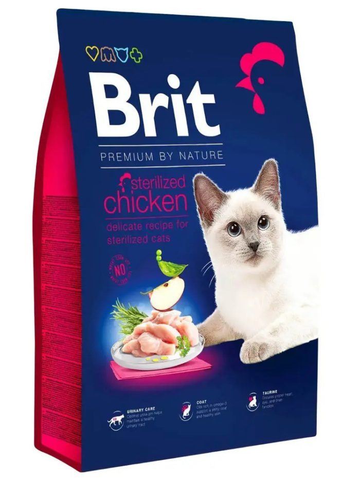brit premium sterilised chicken для стерилизованных кошек с курицей 8 кг