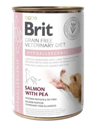 brit vd hypoallergenic cans для собак с с лососем и горохом 400 г