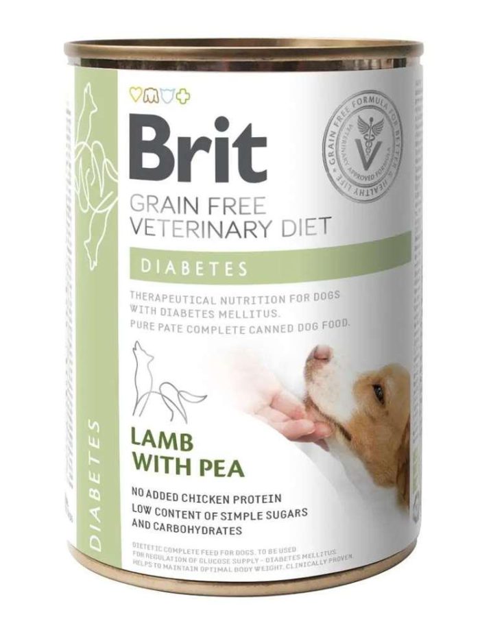 brit vd diabets cans для собак при сахарном диабете, с ягненком и горохом 400 г