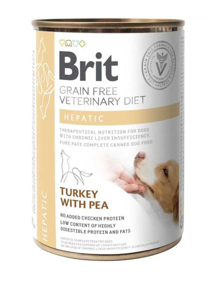 brit vd hepatic cans для собак при хронической печеночной недостаточности, с индейкой и горохом 400 г