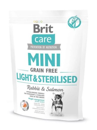brit care mini gf light sterilised для стерилизованных собак с лососем и кроликом 400 г