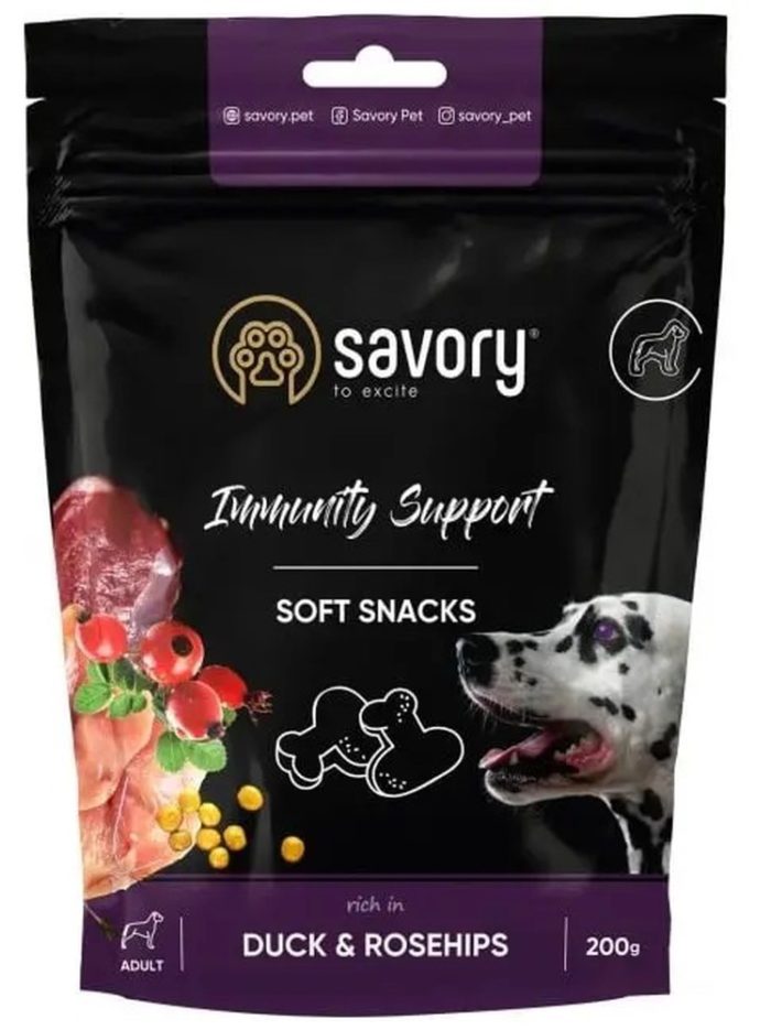 savory dog immunity support soft snack с уткой и шиповником для собак 200 г