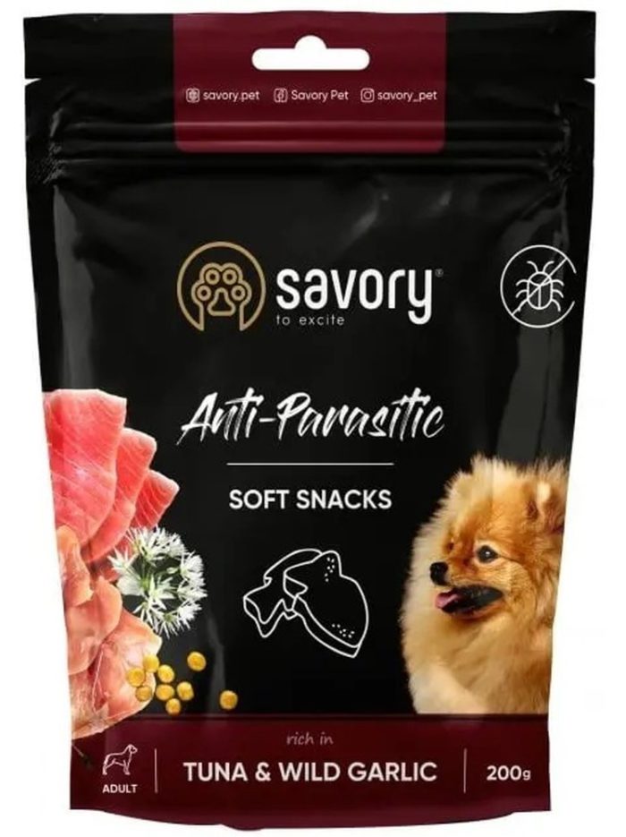 savory dog anti parasitic soft snack с тунцом и диким чесноком для собак 200 г