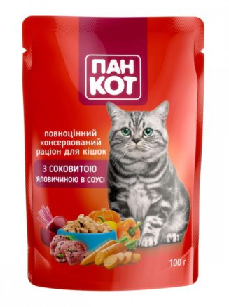 Пан Кот Говядина пауч для кошек с Говядиной в соусе 24х100 г