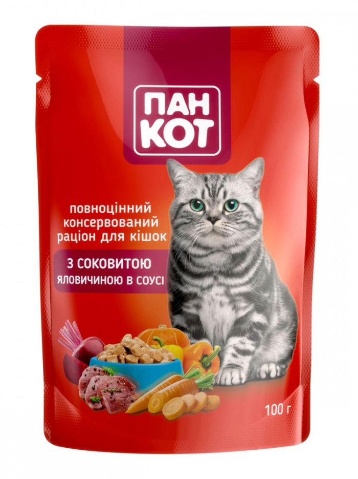 Пан Кот Говядина пауч для кошек с Говядиной в соусе 24х100 г