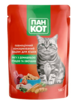 Пан Кот пауч для кошек рагу с домашней птицей и овощами 24х100 г