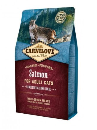 carnilove salmon sensitive long hair для кошек с лососем 2 кг