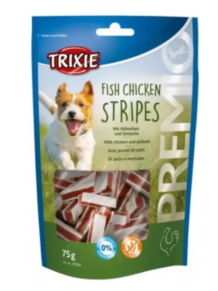 Лакомство для собак trixie premio chicken and pollock stripes 75 г (курица и рыба)