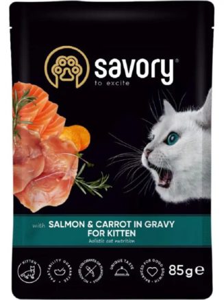 Влажный корм для котят savory kitten, лосось с морквой в соусе, 85 г