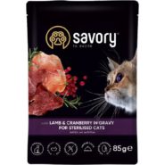 Влажный корм для стерилизованных кошек savory sterilised, ягненок с клюквой в соусе, 85 г